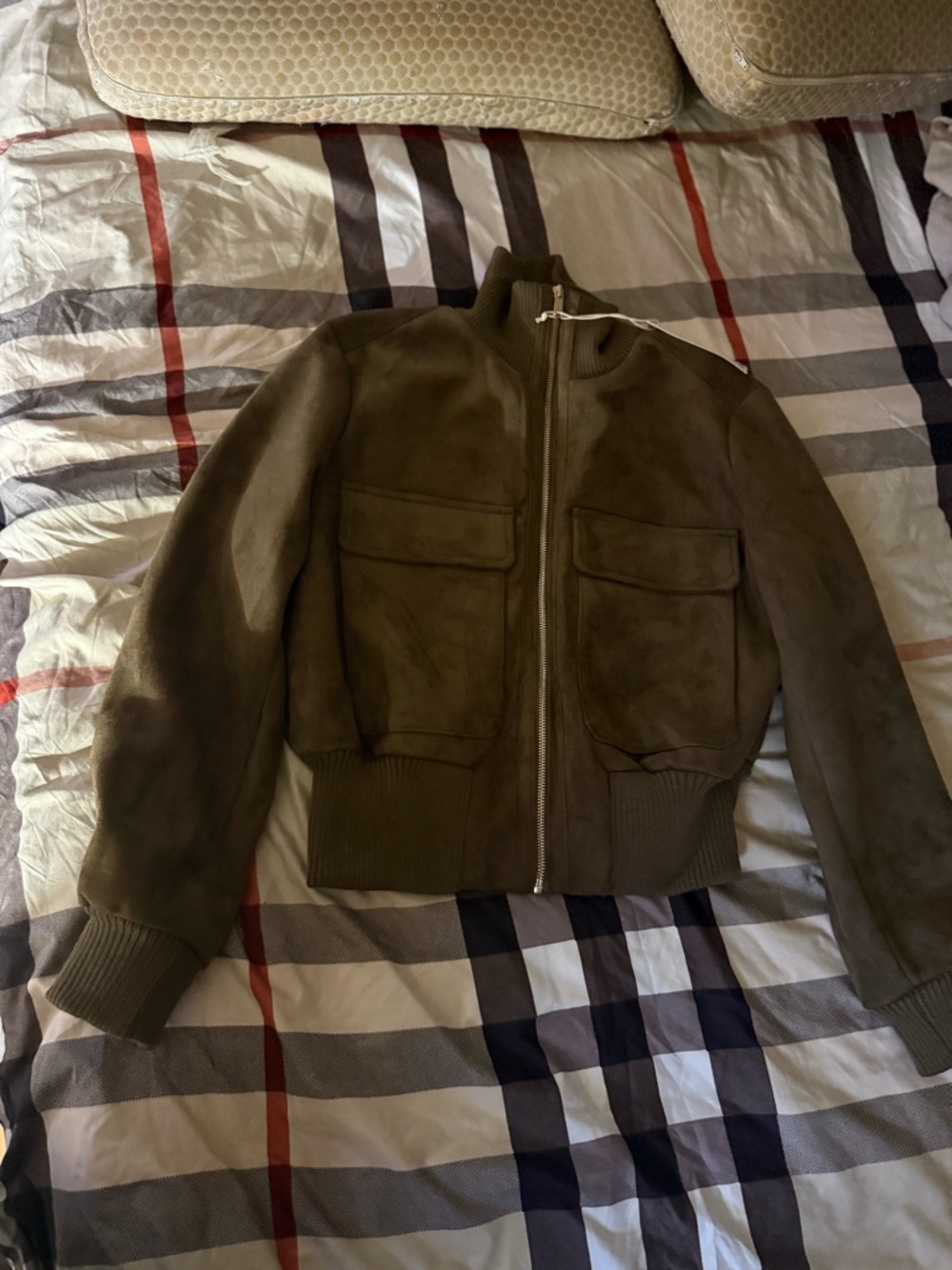 Zara Olive Bomber Jacket with Front Flap Pockets